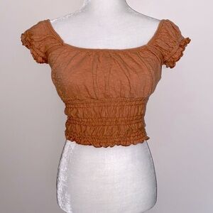 Billabong smocked off shoulder crop top